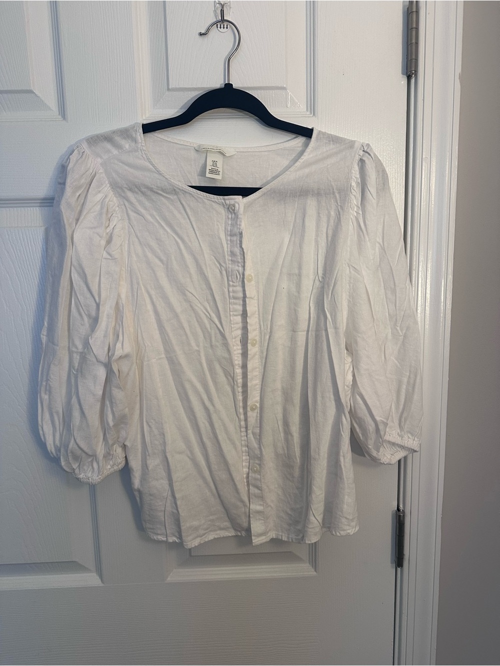 H&M White Button-Front Puff Sleeve Top